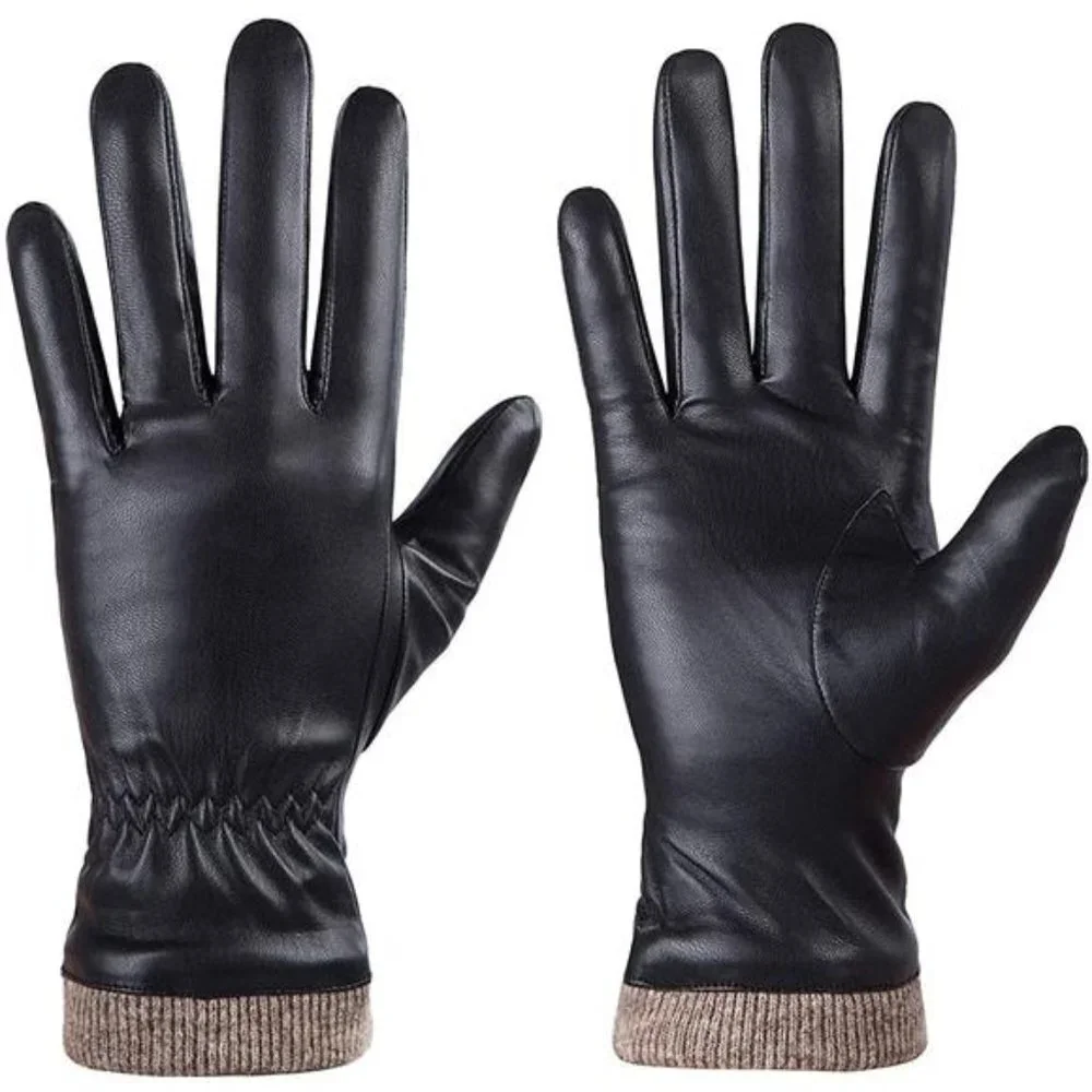 Women's Winter Leather Gloves Wool Fleece Lined Warm Gloves, Black
